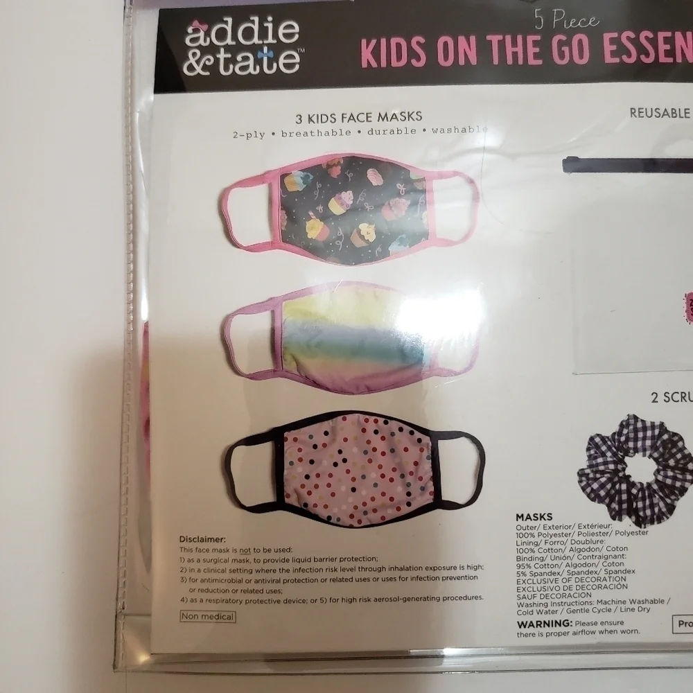 New Kids Face Masks and Scrunchie Set NWT 5 piece set Rainbow Cupcake Pink Blue